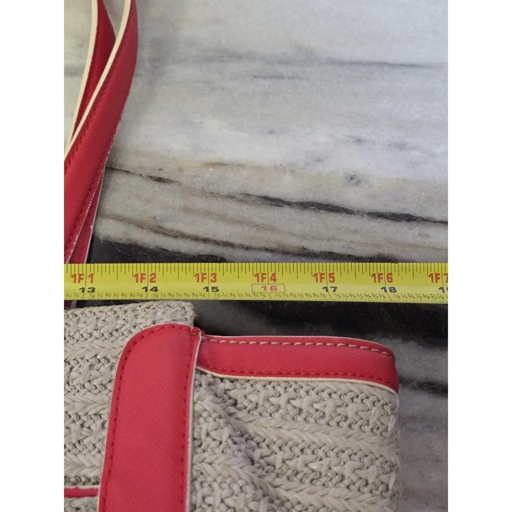 Women's Simply Vera Vera Wang Tote Bag Red Straw‎ Shoulder Bag Purse